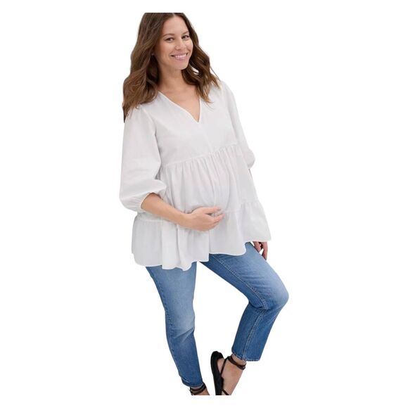 GAP Tops - GAP NEW TAGS Maternity White Tiered Blouse Size Small